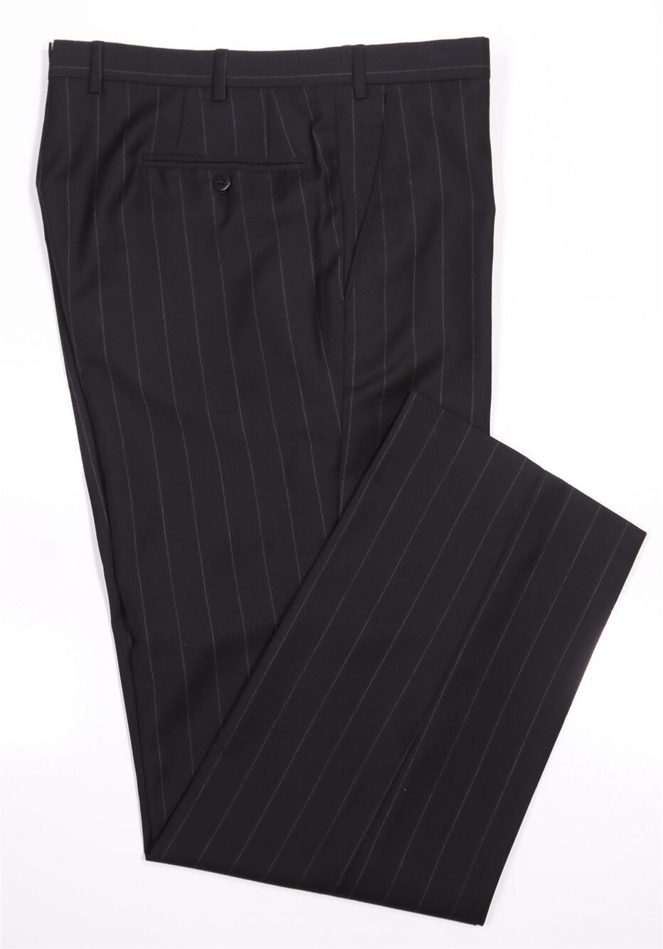 Brioni Black Wide Pinstripe Chalkstripe Wool Suit Dress Pants 34x30